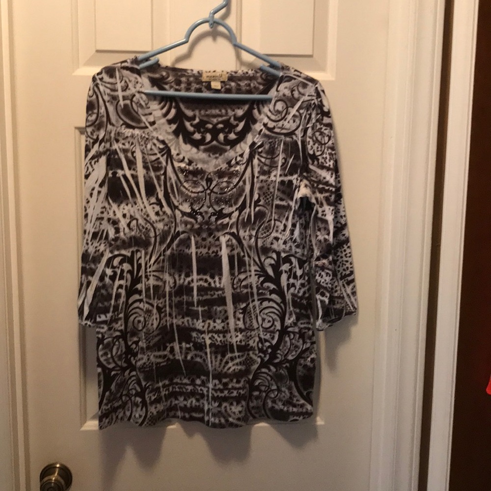 Oneworld 3/4 sleeve Black and White Blouse Sz L